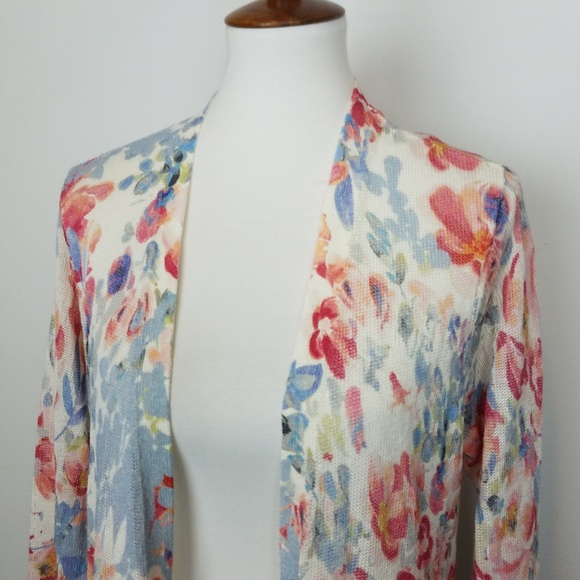 J.Jill Open Front Linen Cardigan Blossom Garden - Picture 6 of 8